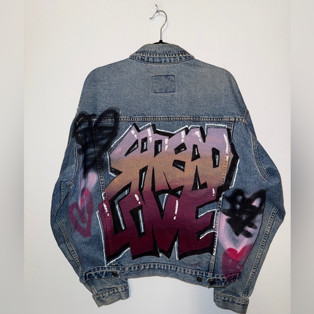 Custom painted “Spread love” Denim Jacket